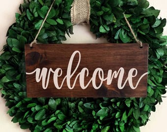 Welcome Door Sign | Hanging Welcome Sign | Rustic Welcome Sign | Entryway Sign | Wood Welcome Sign | Wreath Sign | Welcome Decor