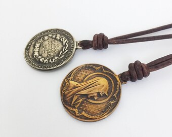 Virgin Mary Necklace Virgin Mary Medal Mens Miraculous Medal Virgin Mary Pendant Catholic Necklace Mens Religious Necklace Leather necklace
