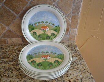 Vintage Sangostone 3645 Country Cottage Dinner Plates Set of 6 1960s