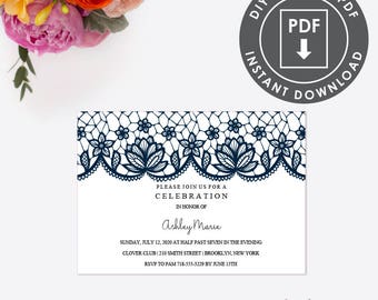EDITABLE Lace Housewarming Party Invitation, Instant Download Party Invitation, Printable Template, Rustic Invite | Editable DIY PDF | 006N