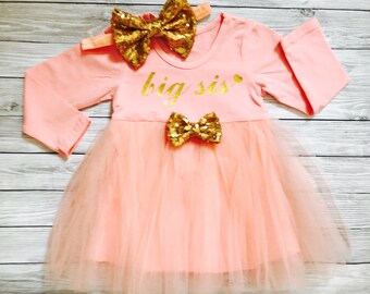 Big sister striped tutu dress with detachable bow