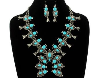 Turquoise Western Squash Blossom Necklace Set-AN1295SBTQ006