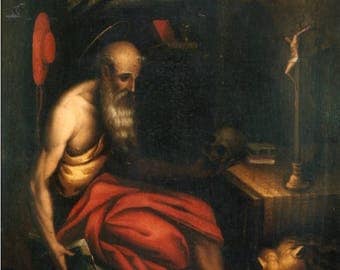St. Jerome at prayer in the cave at night