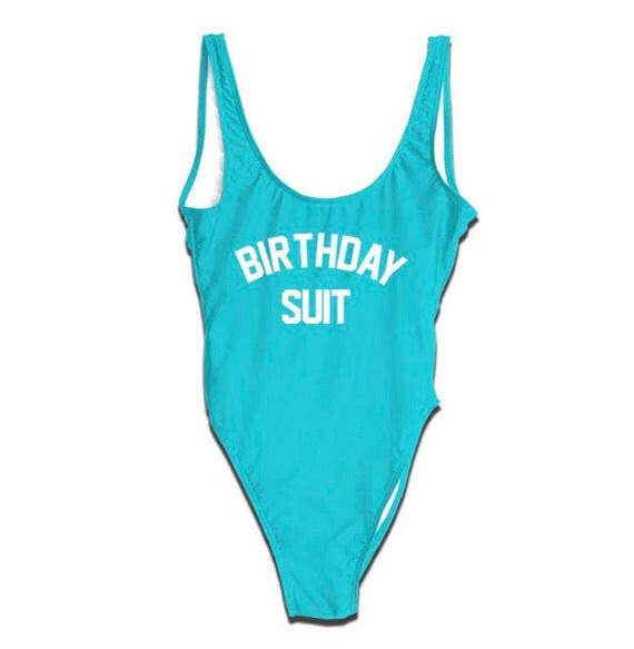 Birthday suit aqua Lined Bathing suit swim suit one piece