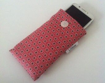 étui téléphone ou lunettes "japonais rouge et noir" en coton enduit saki rouge