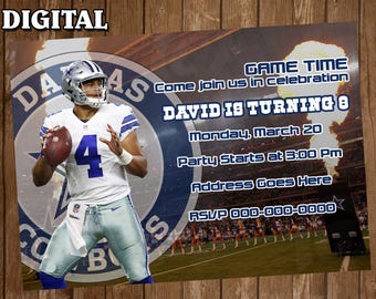 Dallas Cowboys Digital Party Invitation Custom Personalized birthday Printable