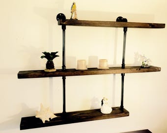 3 Tier Rustic Pipe Shelf, Industrial Shelving, Industrial Black Pipe Shelf, Rustic Home Living