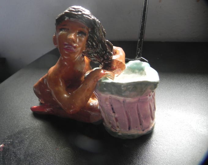 Handmade Ceramic Collective Girl Washing Her Hair Smoke-able Ceramic Pipe Handmade by Gennaro Rango, Original piece.