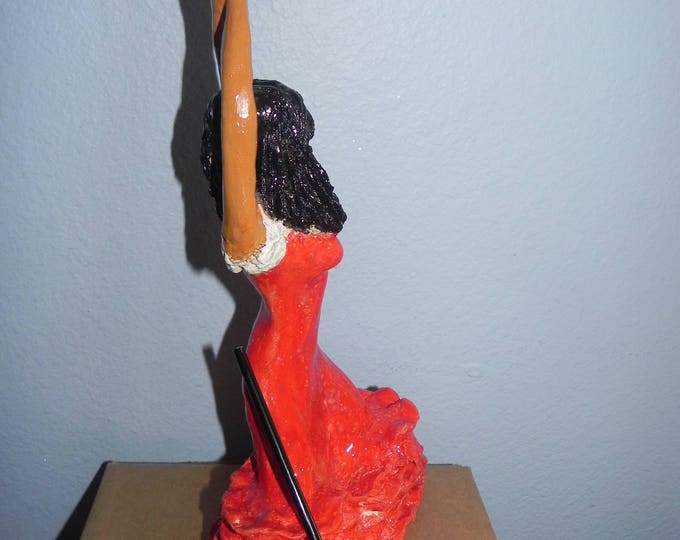 Handmade Ceramic Collective Spanish Dancer Pipe Holder with Wood Pipe, Original Piece Handmade by Gennaro Rango, Original piece.