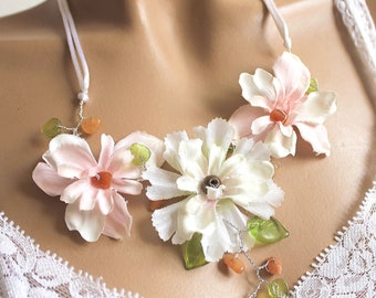 Floral spring summer delphinium necklace
