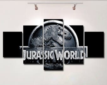 Jurassic World poster canvas wall art print painting wall hanging home decor High Quality 5 piece set birthday Gift kids room