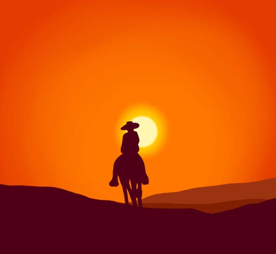 Riding off into the sunset illustration