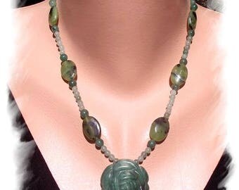 JADE and AVENTURINE NECKLACE, 925 Silver