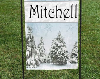 Personalized Yard Art, Blue Christmas Winter Wonderland Trees Garden Flag , Christmas Yard Art, 12"x18"
