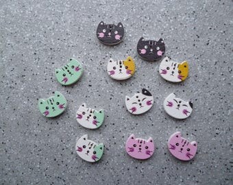 12 Boutons chats 1,6 cm, deux trous, couture, crochet, tricot, customisation, scrapbooking, carterie