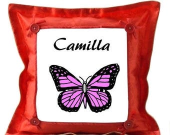Red pillow Butterfly personalized with name