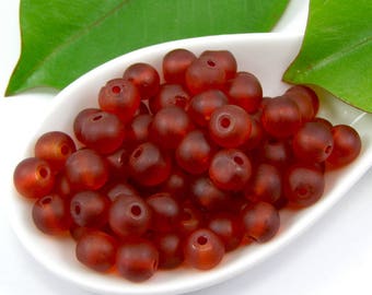 Set of 20 beads frosted glass 6 mm color orange