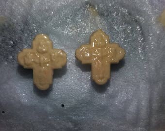 Earrings made of corn dough. Yellow Cross