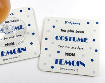 Cadeau original demande Témoin Homme dessous de verre mariage sous-verre