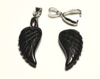 1pc - gemstone pendant - Agate wing engraved 24mm - 8741140016774 black