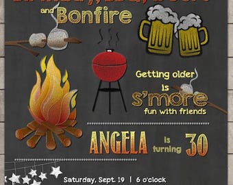 Backyard Bonfire Birthday Invitation - BBQ Birthday Invitation - Bonfire Party