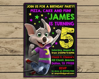 Chuck E Cheese Invitation * Chuck E Cheese Birthday Invite * Chuck E Cheese Birthday Party Chalkboard Invitations * Personalized * YOU PRINT