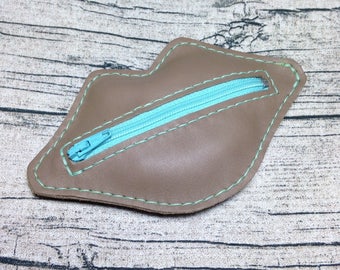 Kit Bisou : porte-monnaie en cuir véritable, coloris taupe
