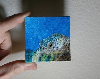 Oil Painting Real, Wall Art, Canvas Art, Original Hand Painted "Benthic Sea Turtle"