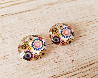 Set of 2 illustrated round cabochon 20 mm