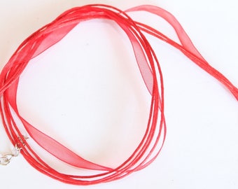 Choker, wax cotton organza, MULTISTRAND, Red