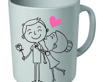 Mug for coffee/chocolate/tea ceramic white "Valentines" custom print StickMarquage Agen