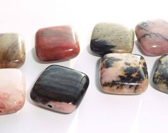 4 square stone beads fine stone rhodonite 10 x 10