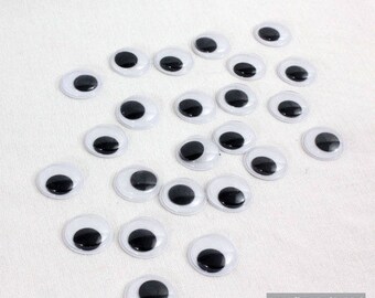 set of 50 eyes moving plastic black and white 10 mm