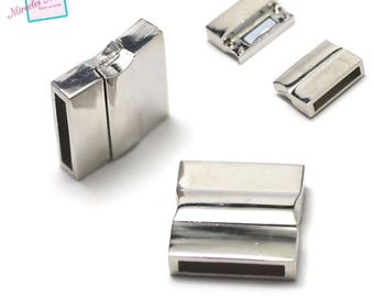 1 magnetic clasp 20 x 20 x 6 mm 004, silver, leather and cord
