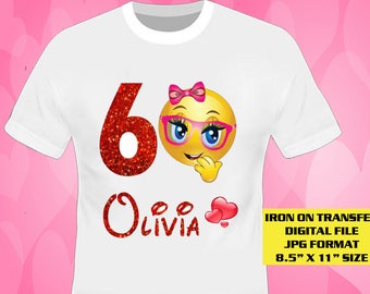 Emoji Girl Iron On Transfer Design , Emoji Birthday Shirt DIY , Emoji Shirt Diy , Digital File Only , Girl Shirt DIY , Personalize Name