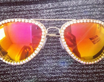 Rhinestone AVIATOR reflective sunglasses, Playa Princess, Aviator Sunglasses