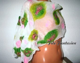 Nuno felted scarf, shibori scarf, scarf, silk scarf, Hårruller, felted scarf with beads