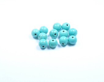 Set of 12 round reconstituted turquoise beads