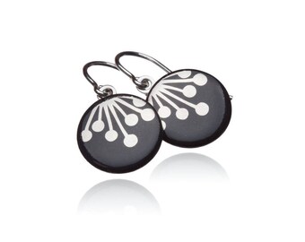 Porcelain earrings earring decor motif Umbel silver on black