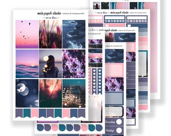 Sea at Dawn / Planner Sticker Kit / Erin Condren / Photography Beach Sea Skies Dawn Sunset Sunrise Lights Florals Flowers Nature Purple Pink
