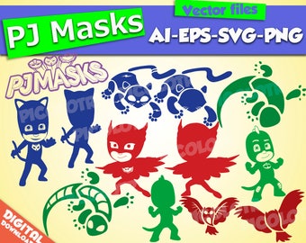 PJ masks SVG png EPS Ai vector files Digital masks clipart Instant Download Catboy svg Vector Cut Files Cricut Design party Owlette Gekko
