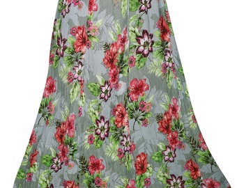 Charming Rayon Maxi Skirt Floral Print A-Line Flared Gypsy Hippie Chic Boho Long Skirts S/M