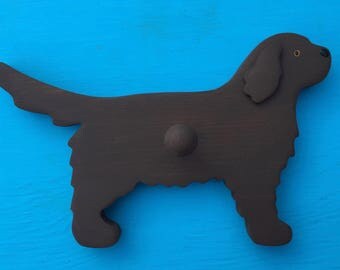 Newfoundland BROWN Newfie Dog Wood Leash Holder Hook