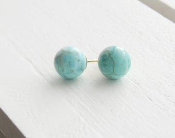 Turquoise stud earrings - gold filled - gold stud earrings - turquoise earrings