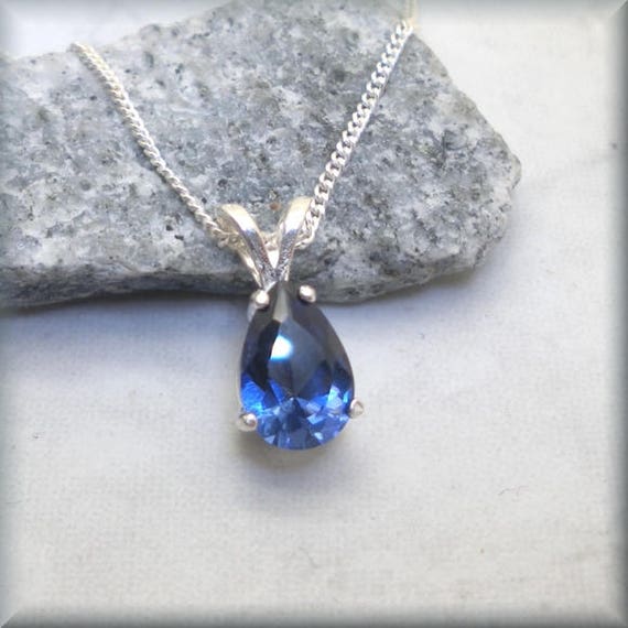 Blue Sapphire Necklace Pear Blue Sapphire Teardrop Shape