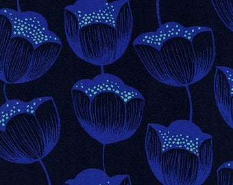 Cotton + Steel Magic Forest rayon - magic tulips - navy - 50cm