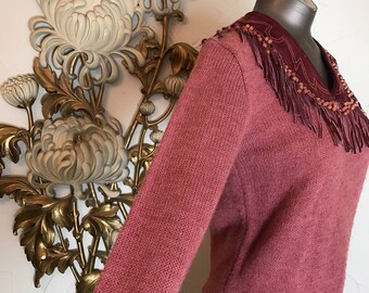 1970s sweater vintage sweater southwestern sweater suede sweater fringe sweater wool sweater tassel sweater miller sweater 36 bust