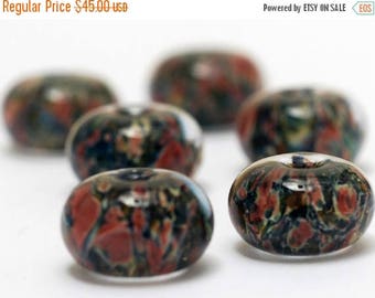 ON SALE 30% off Handmade Glass Lampwork Bead Set - Six Multi-color w/Blue & Orange Rondelle Beads 11006621