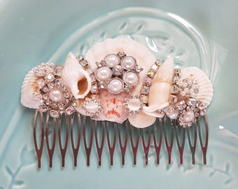 Seashell Wedding Comb Earring Set Nautical Beach Hochzeit Mermaid Pearls Sea Ocean Rhinestone Prom Bridesmaid Formal Party Fest Party