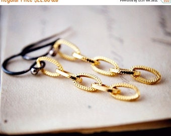 Chain Earrings Two Tone Gold Sterling Silver Dangle